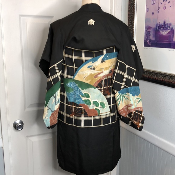 Vintage silk graphic print seagull Kimono robe - Picture 10 of 12